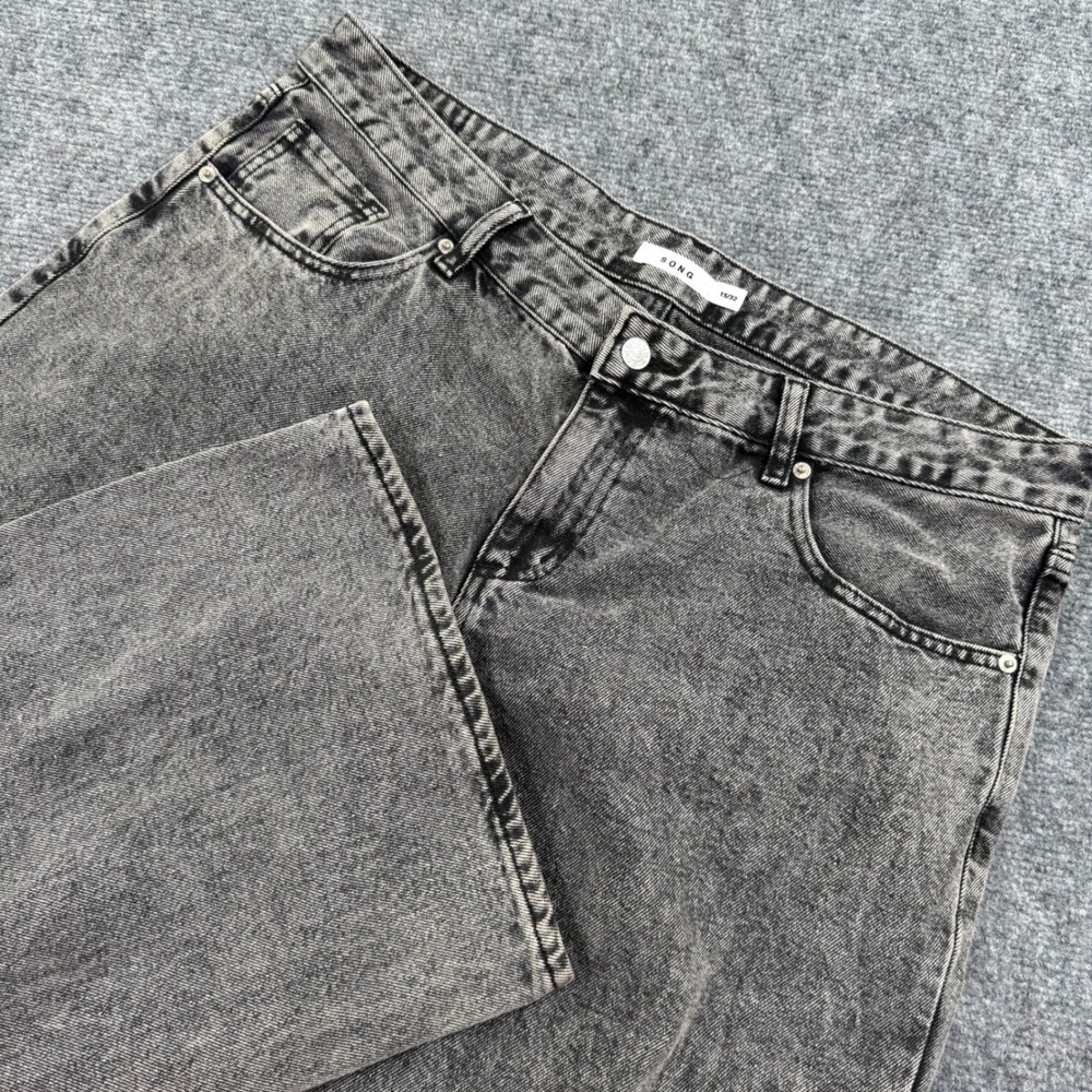 S.O.N.G. Wide Leg Jeans 15/32 Grey Acid Wash Baggy High Rise‎ Women's